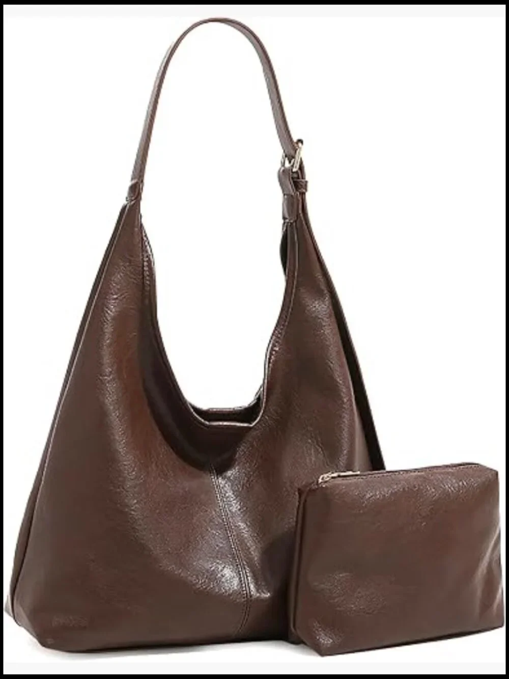 Vegan Leather Hobo Bag Set with Coin Purse Slouchy Shoulder Crossbody Tote